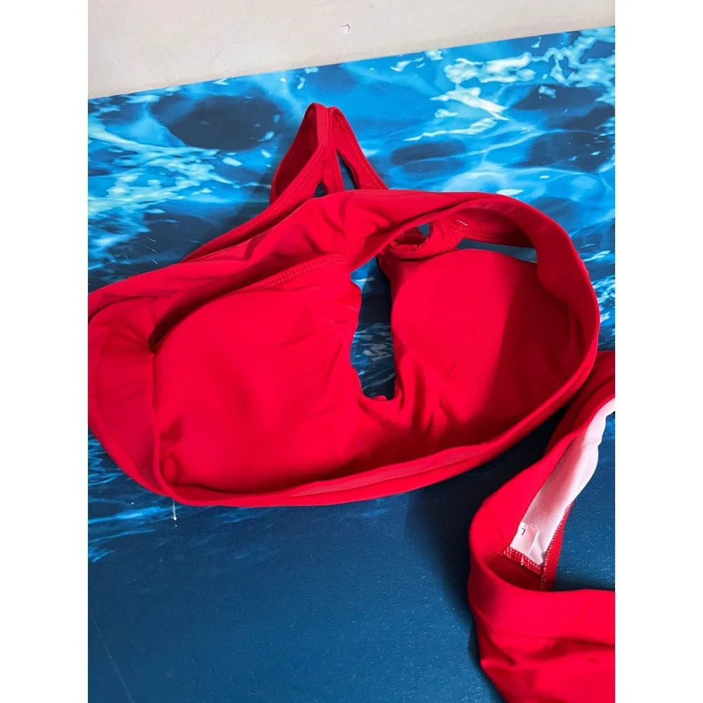 ☀️Red Shoulder High Waisted Bikini Set Two Piece Swimsuit Size Large
